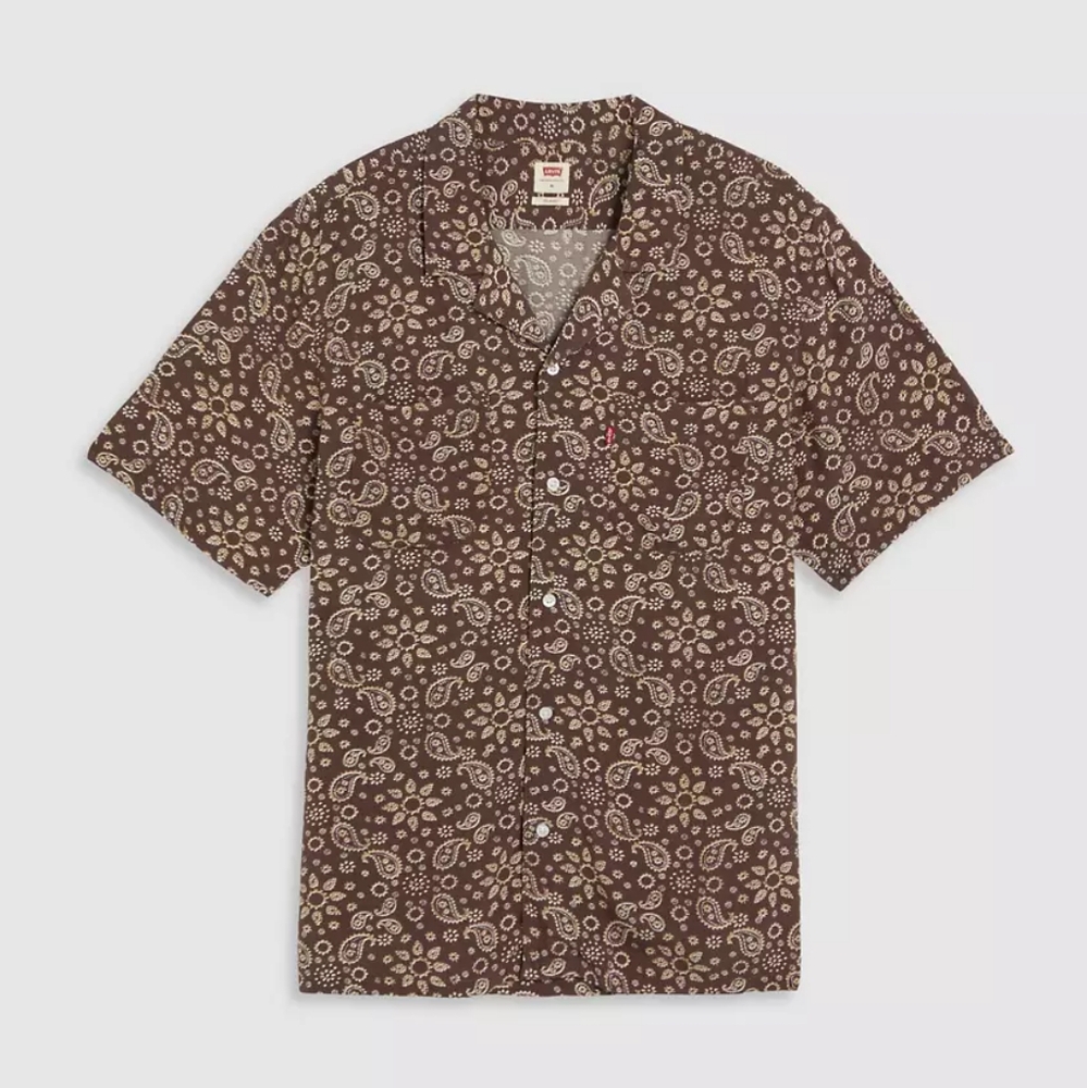 Brown Paisley Short-Sleeve Camp Collar Shirt